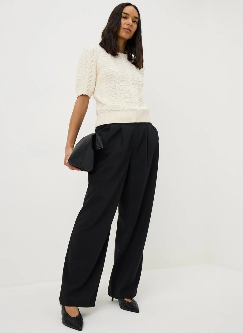 ماتلان Cream Pretty Cable Short Sleeve Jumper